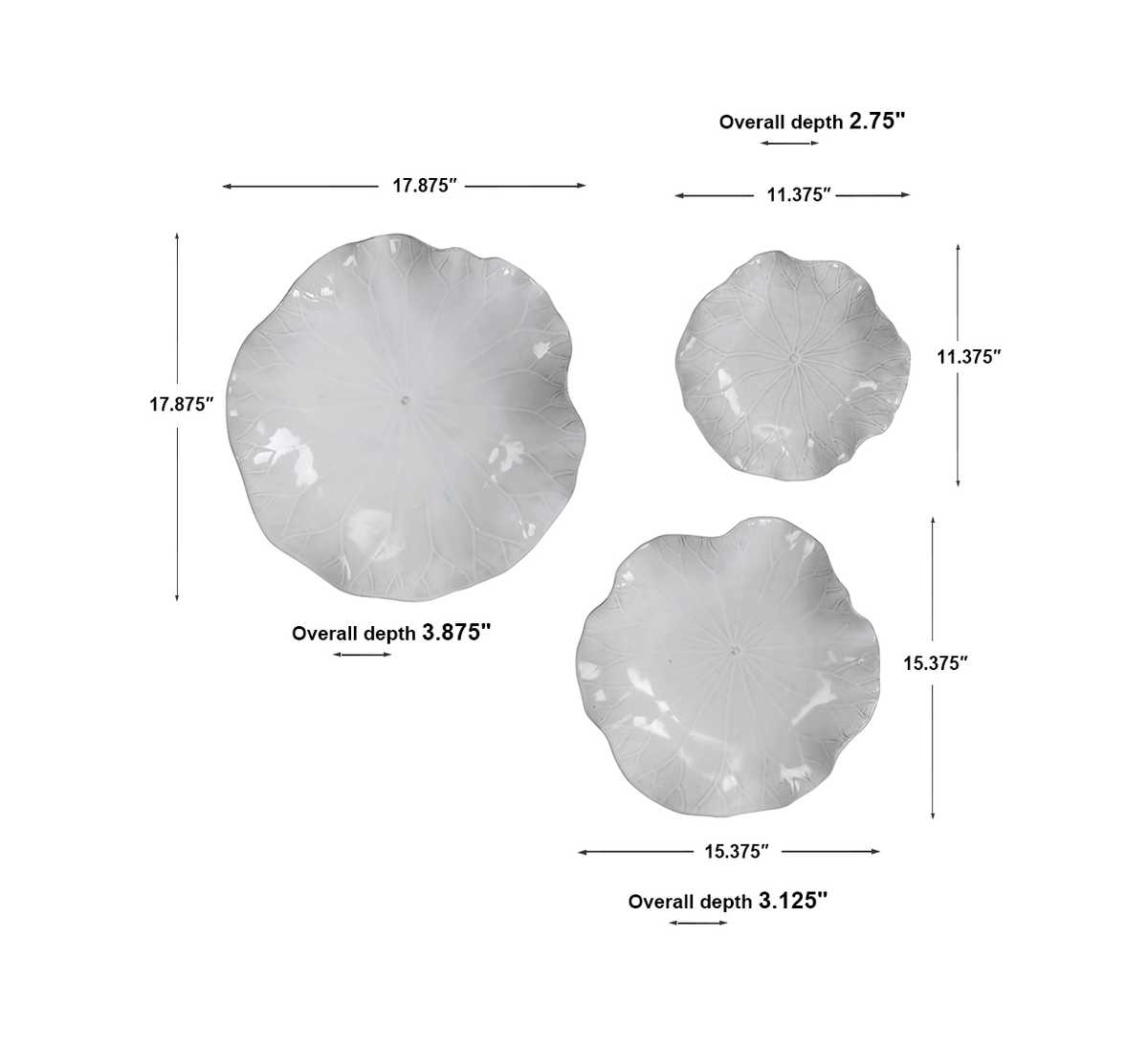 Abella Ceramic Indoor-Outdoor Wall Decor, White, S/3
