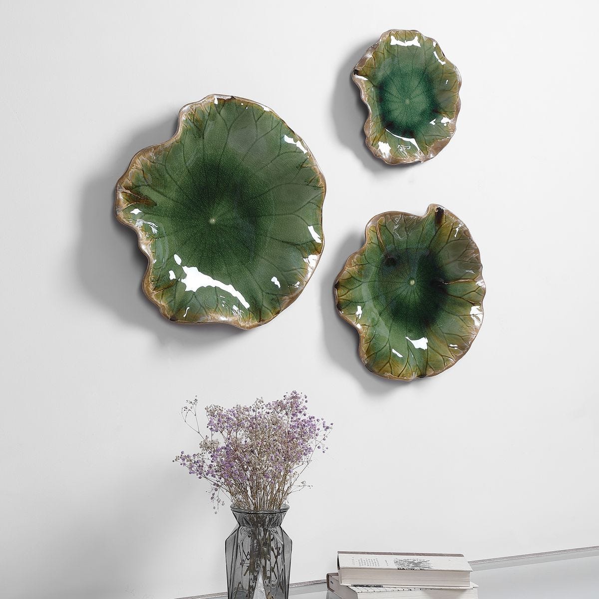 Abella Ceramic Indoor-Outdoor Wall Decor, Green, S/3 – Wall Decor by Uttermost | Sutter & Vale