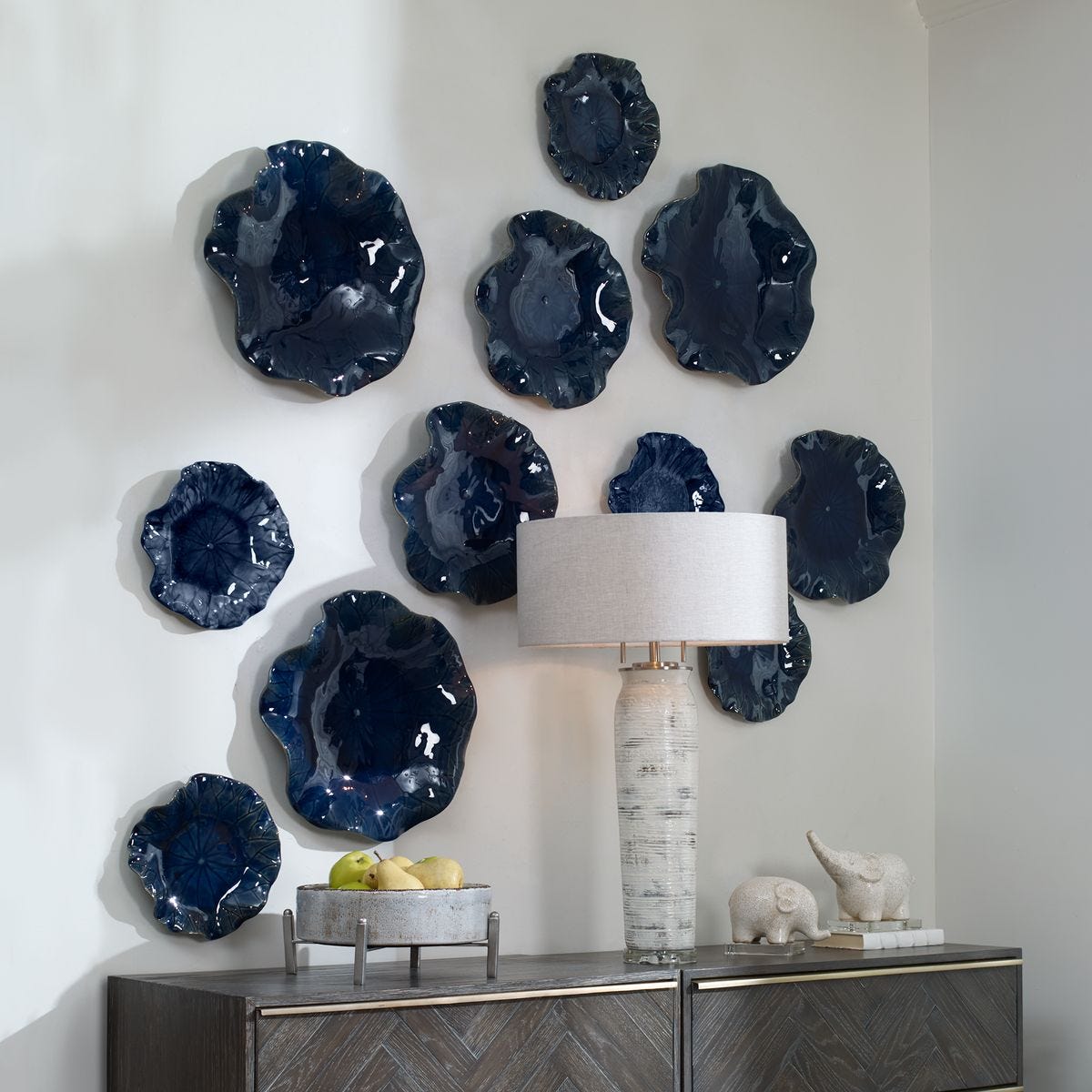 Abella Ceramic Indoor-Outdoor Wall Decor, Cobalt, S/3