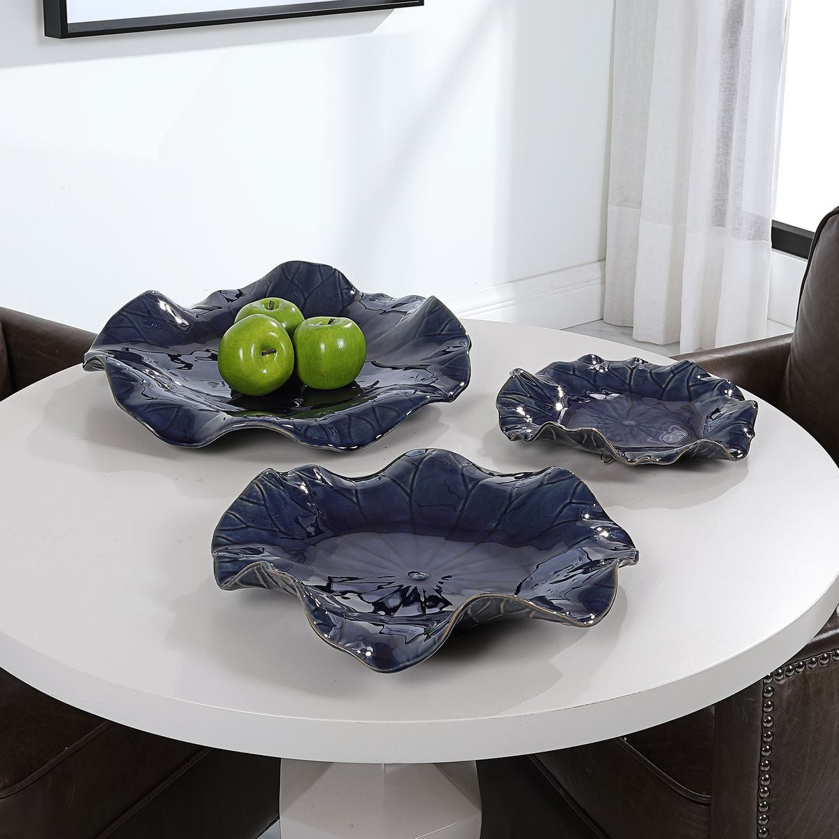Abella Ceramic Indoor-Outdoor Wall Decor, Cobalt, S/3