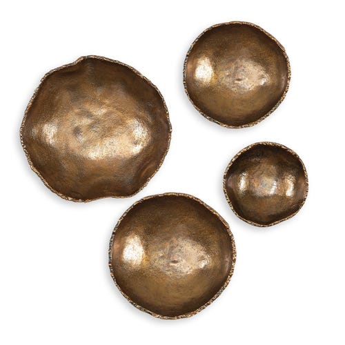 Lucky Coins Indoor-Outdoor Metal Wall Decor, Brass, S/4