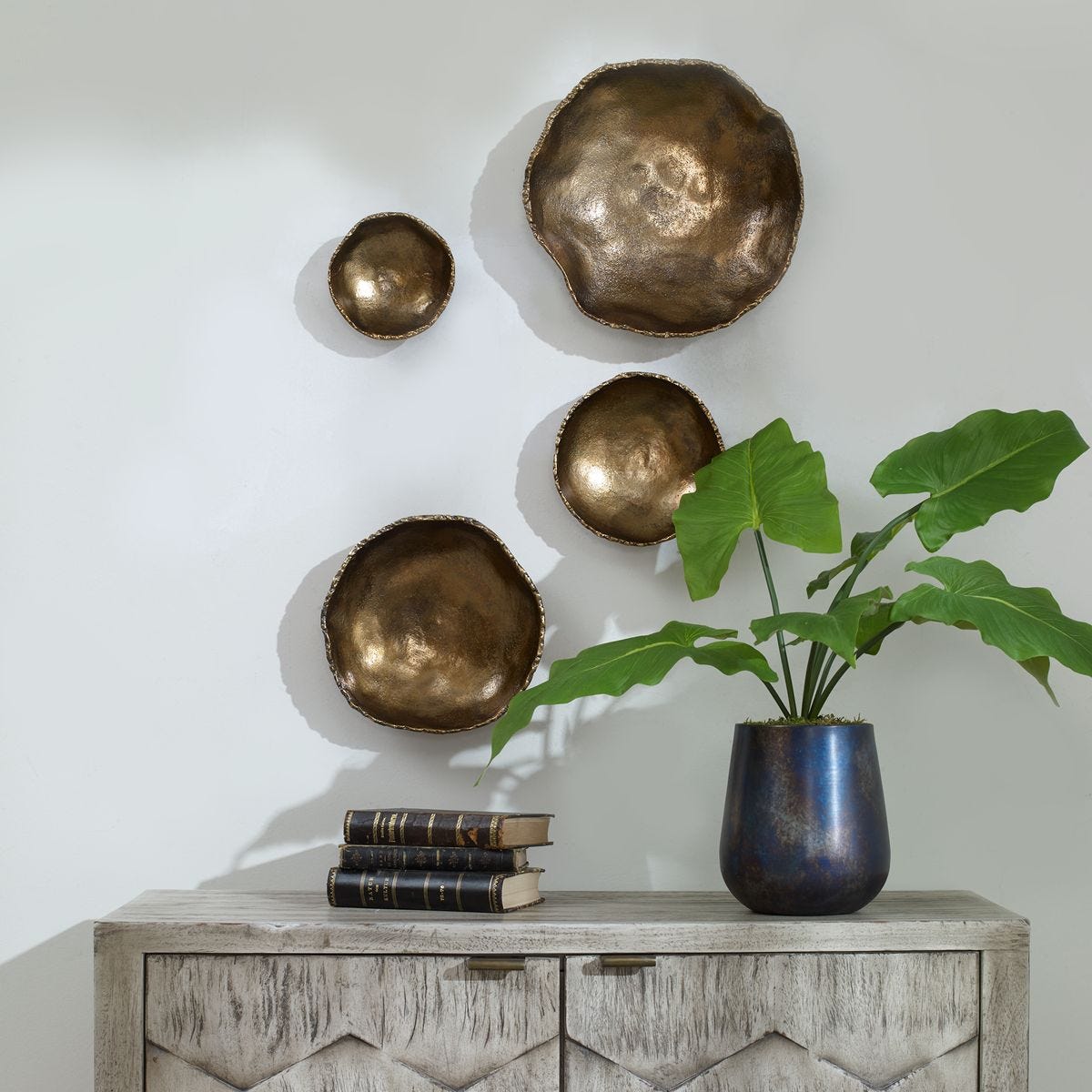 Lucky Coins Indoor-Outdoor Metal Wall Decor, Brass, S/4