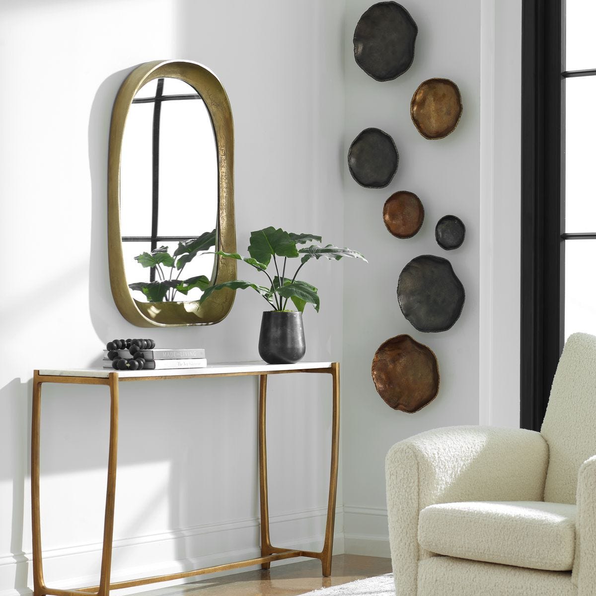 Lucky Coins Indoor-Outdoor Metal Wall Decor, Brass, S/4