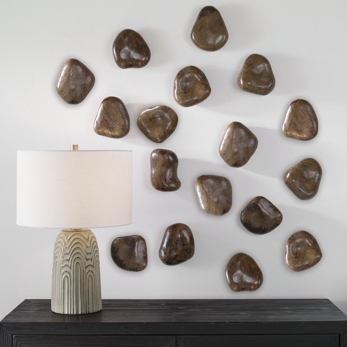 Pebbles Wood Wall Decor, Walnut, S/9