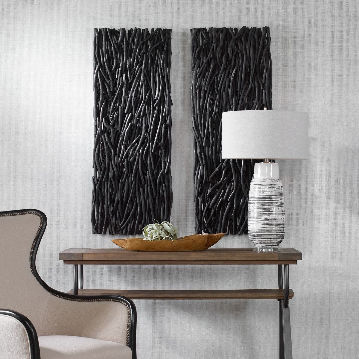 Gathered Teak Wood Wall Decor, Black – Wall Decor by Uttermost | Sutter & Vale