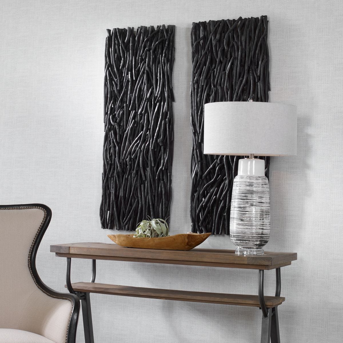 Gathered Teak Wood Wall Decor, Black – Wall Decor by Uttermost | Sutter & Vale