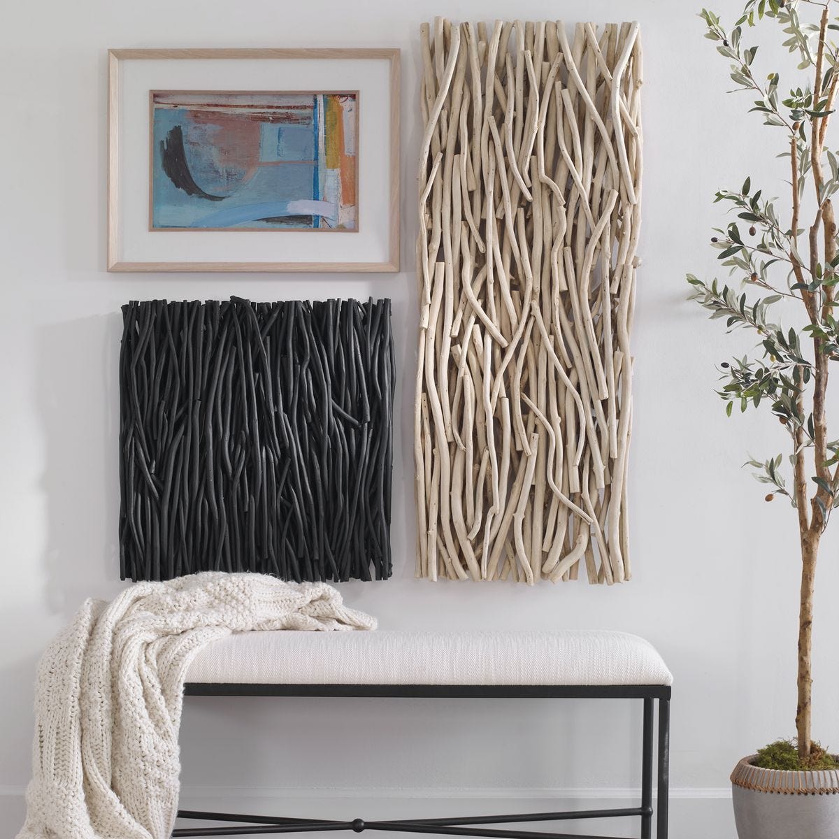 Gathered Teak Square Wood Wall Decor, Black – Wall Decor by Uttermost | Sutter & Vale