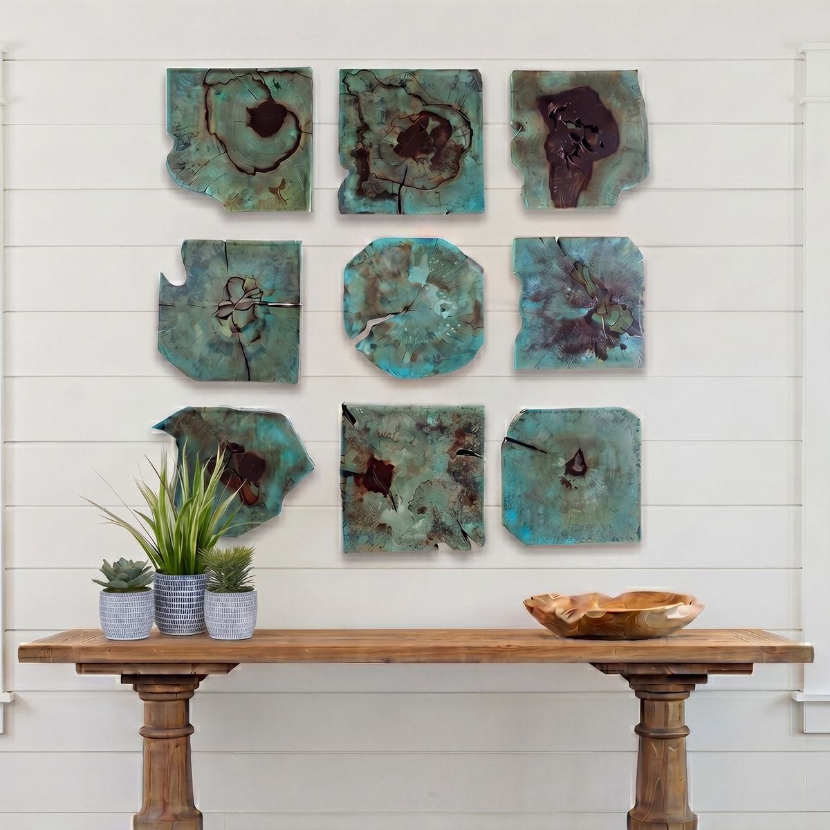 Bahati Wood Wall Decor, Blue, S/9