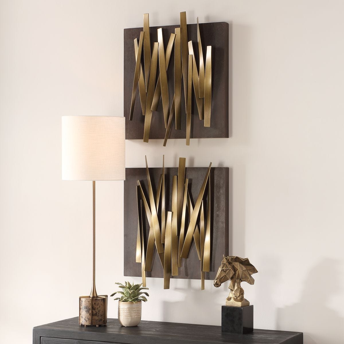 Crosshatch Metal Wall Decor, S/2 – Wall Decor by Uttermost | Sutter & Vale