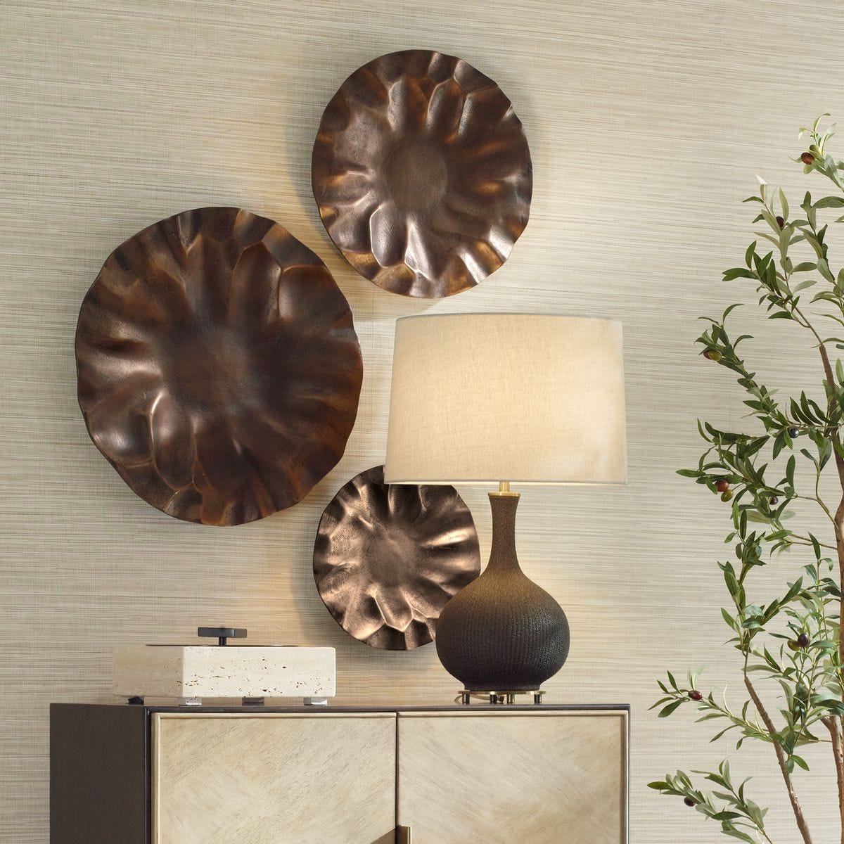 Peonia Indoor-Outdoor Wall Decor, Bronze, S/3 – Wall Decor by Uttermost | Sutter & Vale