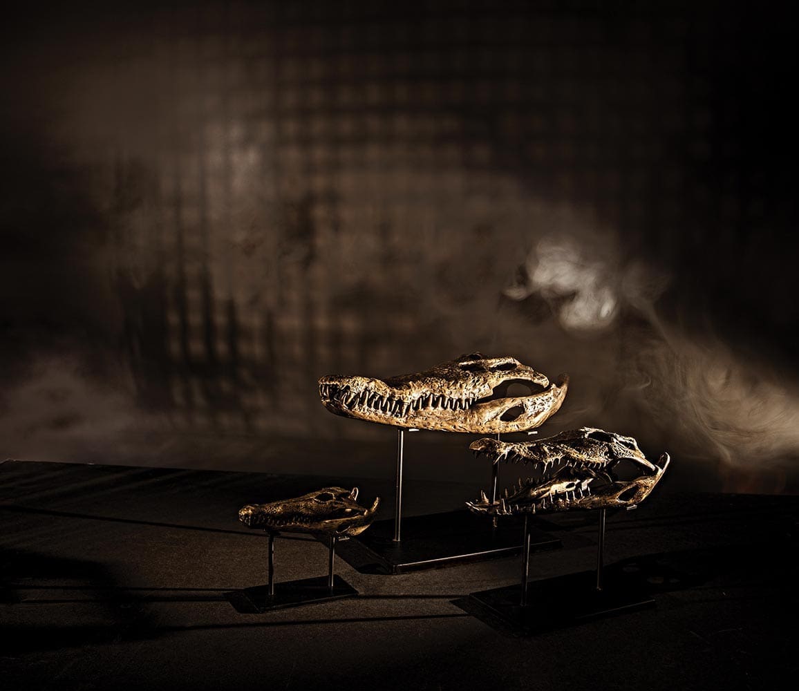 Brass Alligator On Stand, Small in Antique Brass w/Matte Black Base — Noir Furniture