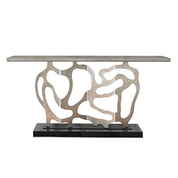 Sculpted Console - Warm Antiqued Silver Leaf
