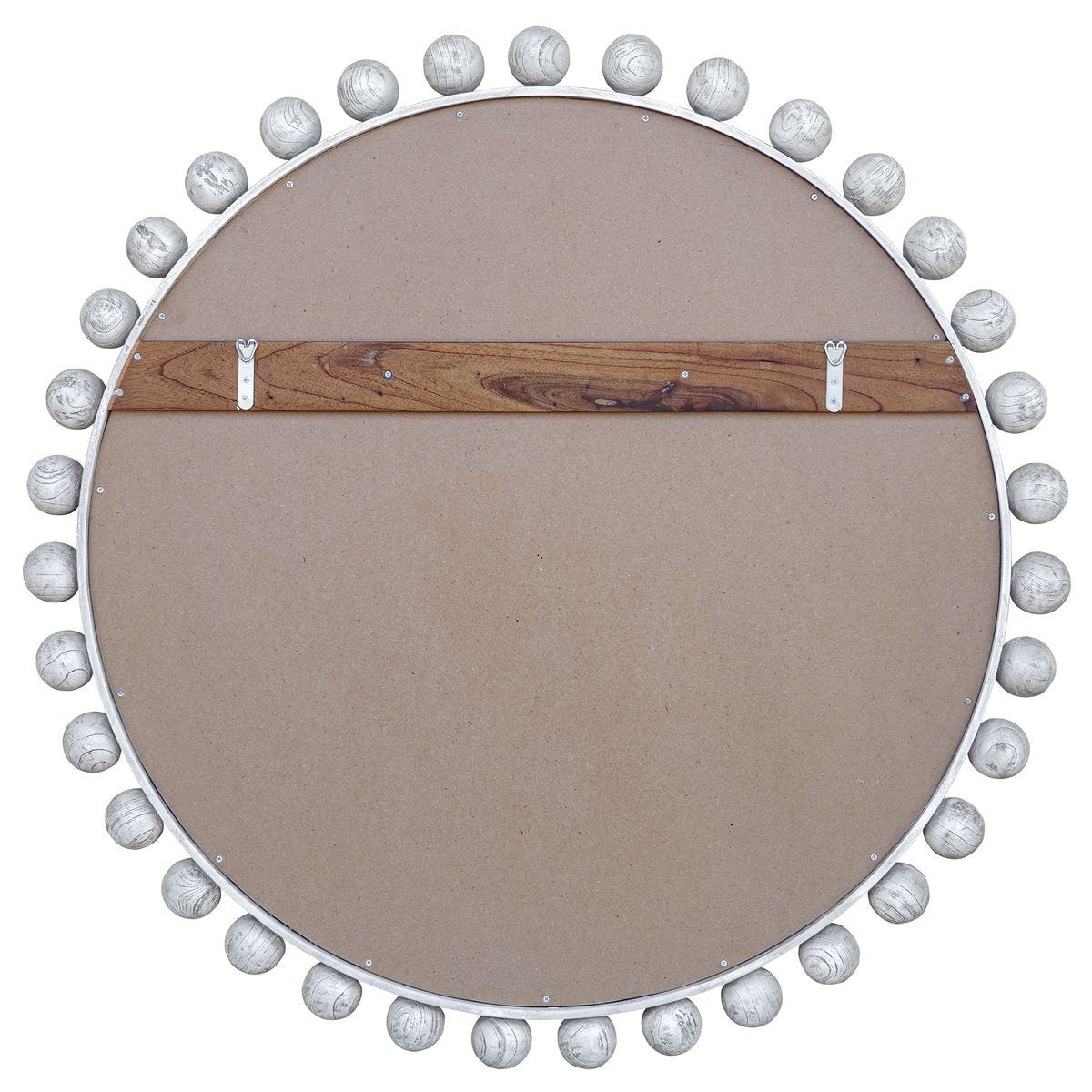Cyra Wood Round Mirror, Aged Ivory
