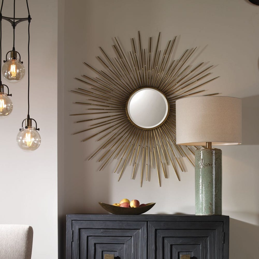 Golden Rays Round Mirror