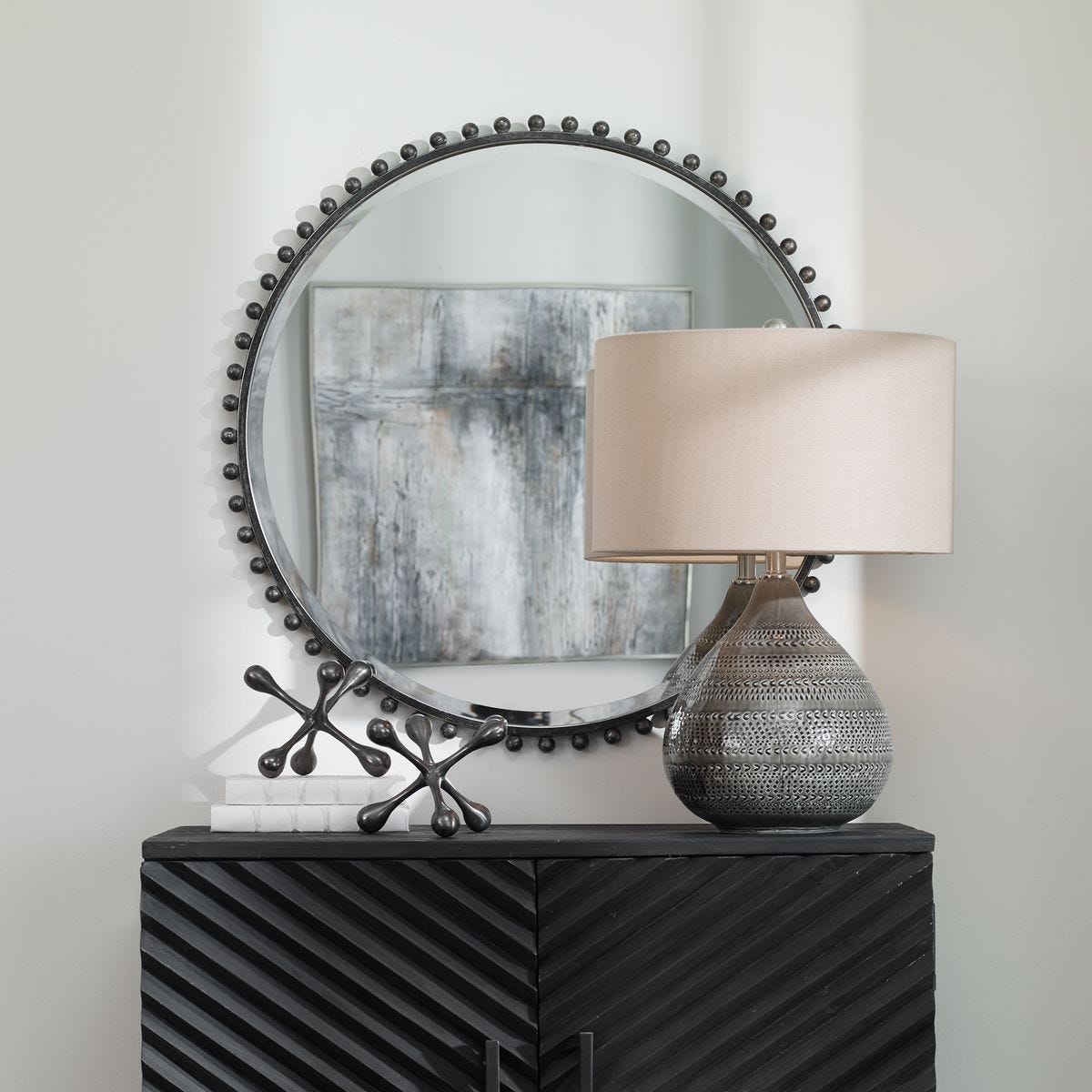 Taza Round Mirror, Distressed Black – Mirrors by Uttermost | Sutter & Vale