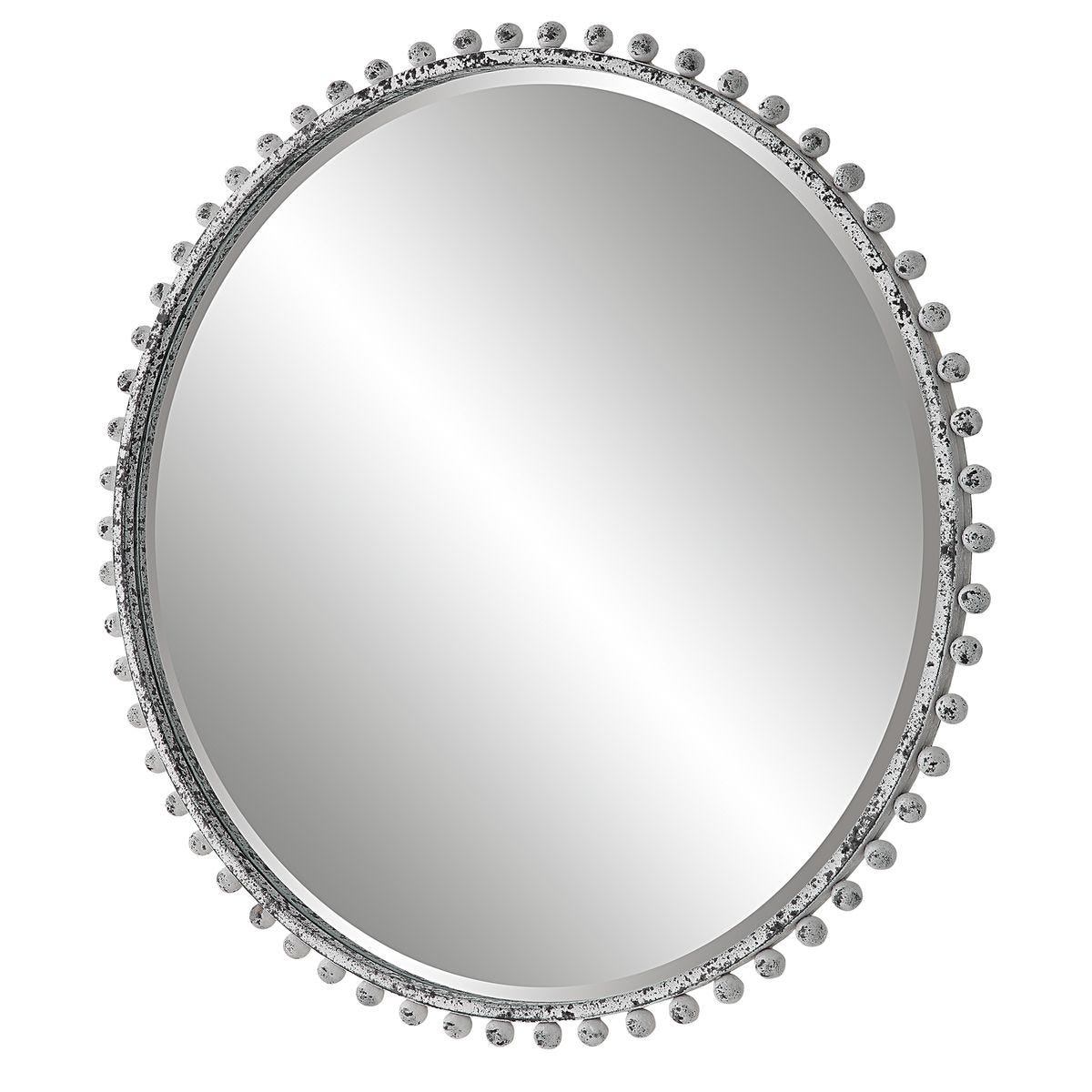 Taza Round Mirror, Antique White