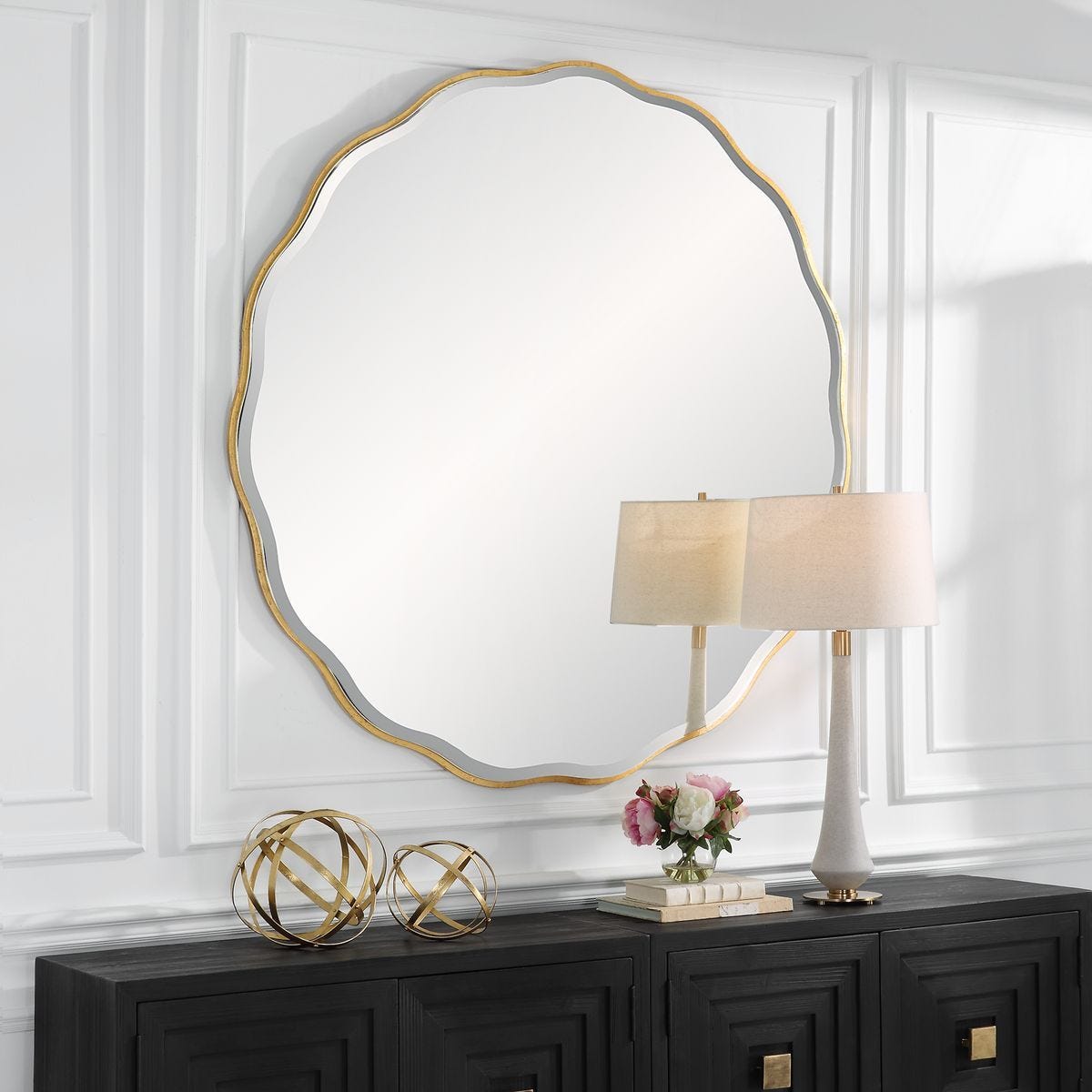 Aneta Large Round Mirror, Gold – Mirrors by Uttermost | Sutter & Vale