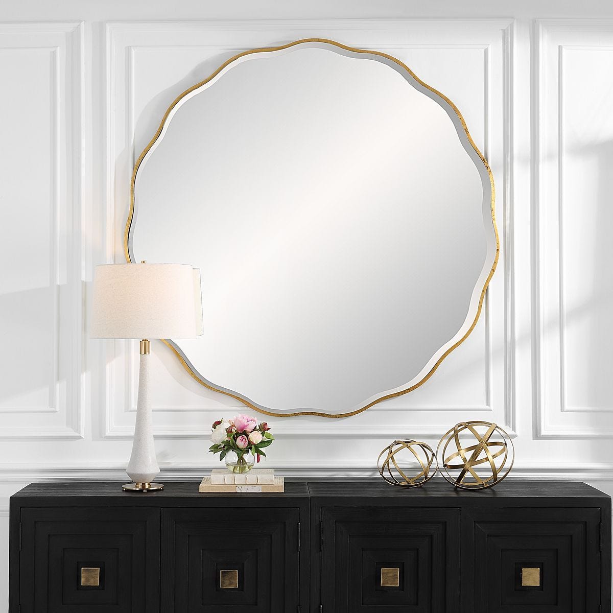 Aneta Large Round Mirror, Gold – Mirrors by Uttermost | Sutter & Vale