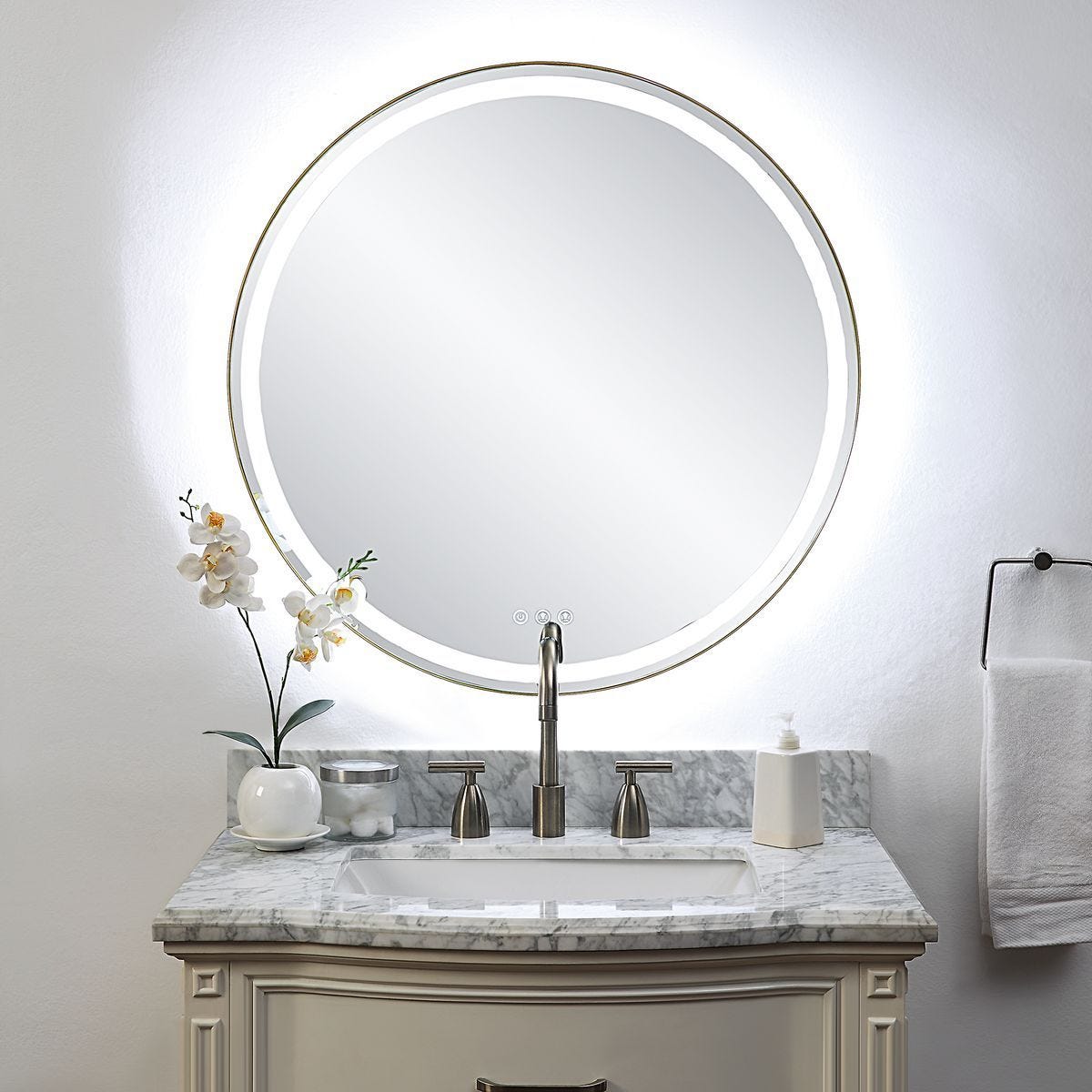 Crofton Lighted Round Mirror, Brass – Mirrors by Uttermost | Sutter & Vale