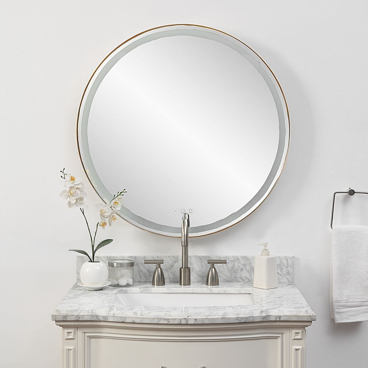 Crofton Lighted Round Mirror, Brass – Mirrors by Uttermost | Sutter & Vale