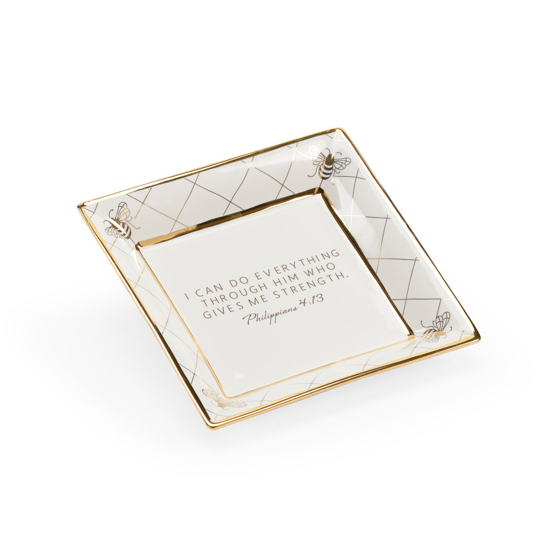Square Bee Verse Plate - White