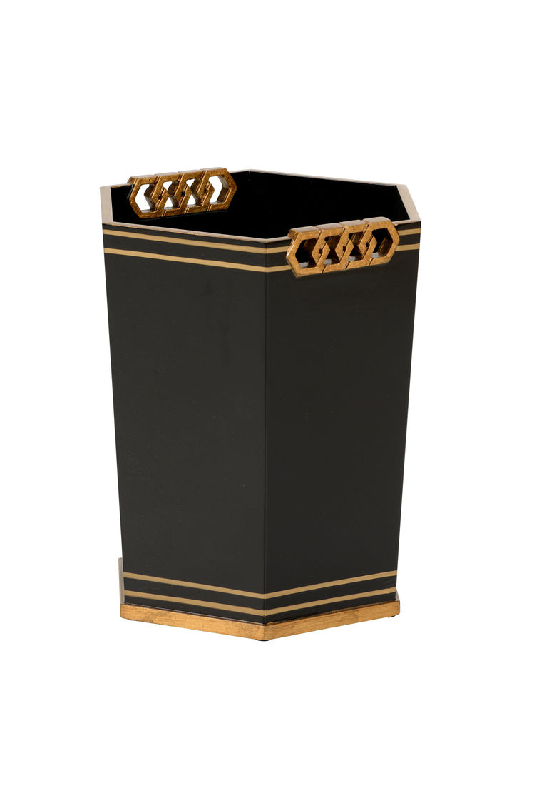 Oliver Wastebasket - Black/Gold