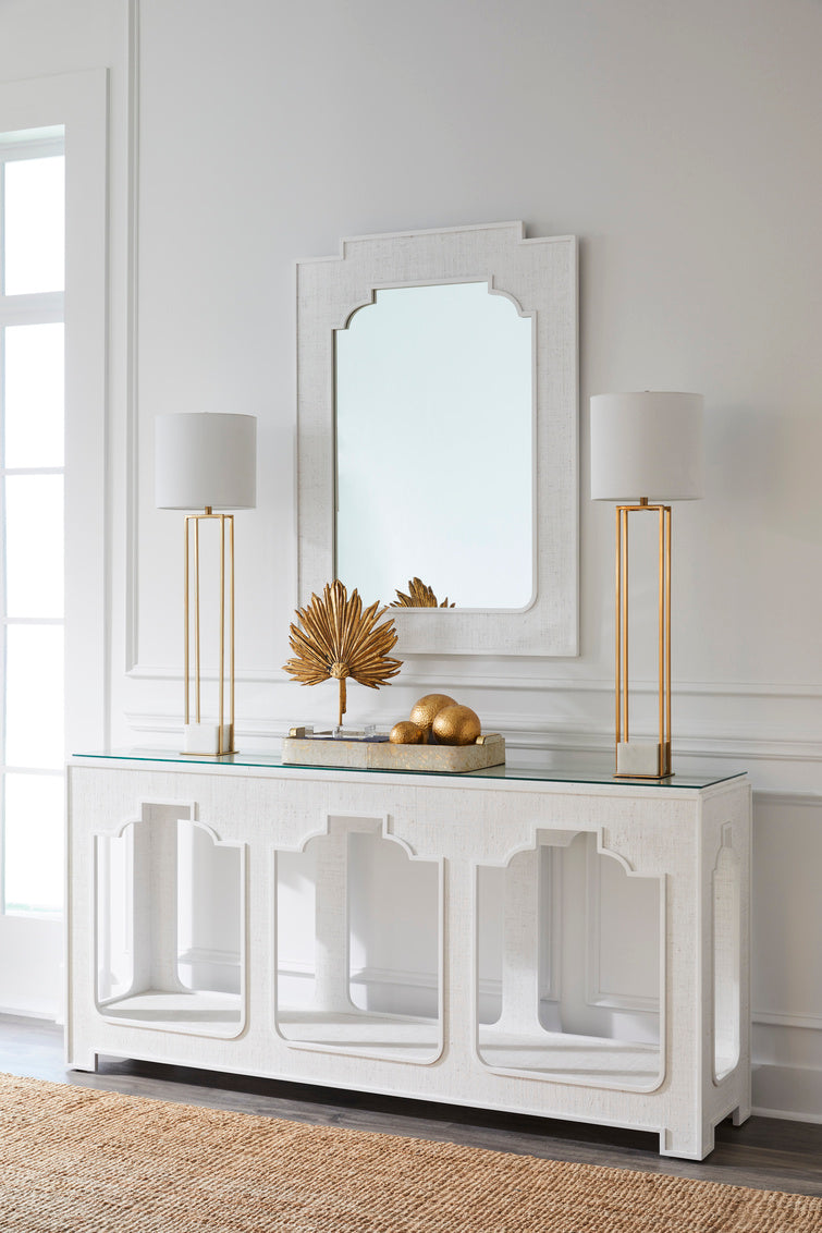 Yangon Console - White in 34.75h x 72w x 16d / Raffia - Chelsea House