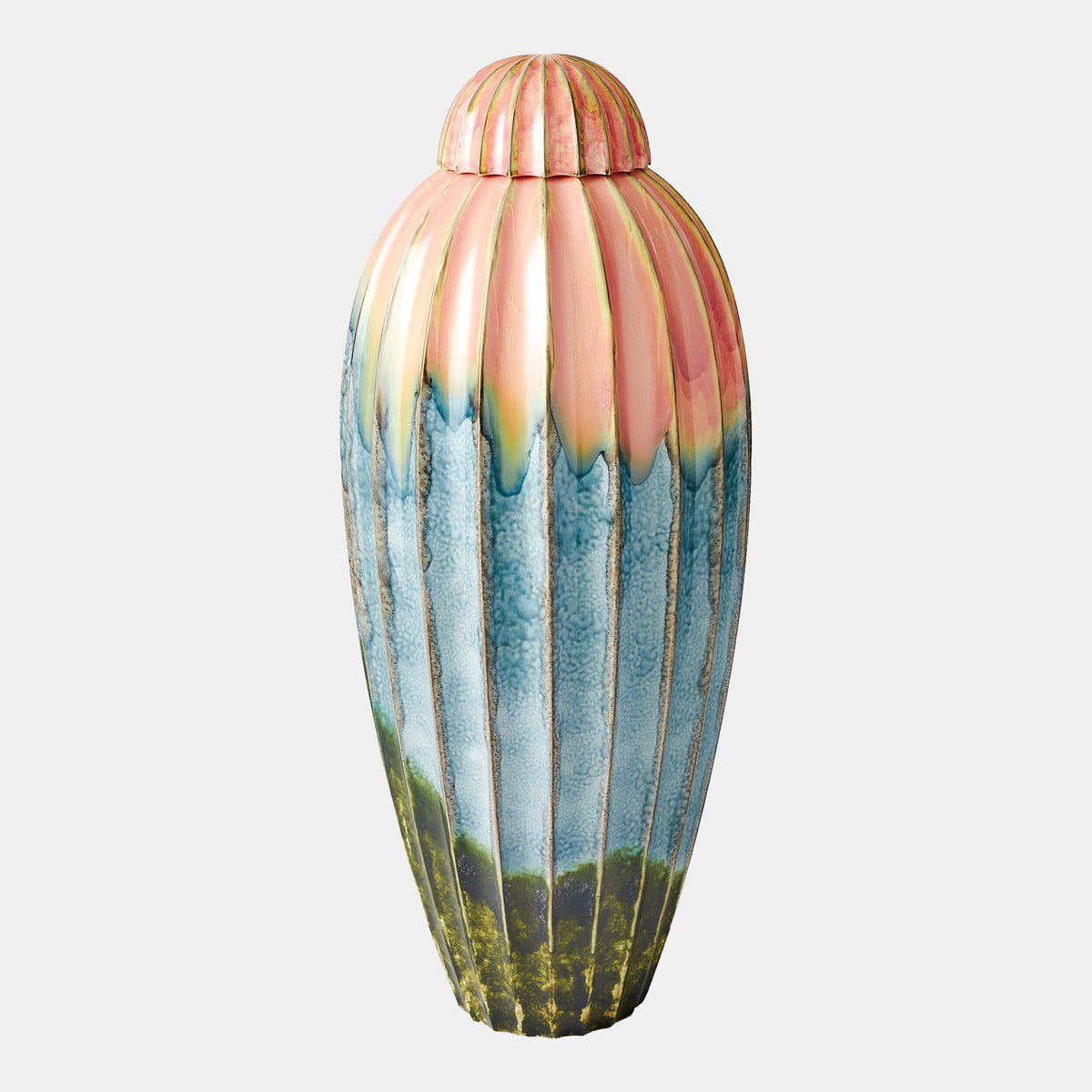 Audra Fluted Jar w/Lid-Watercolor
