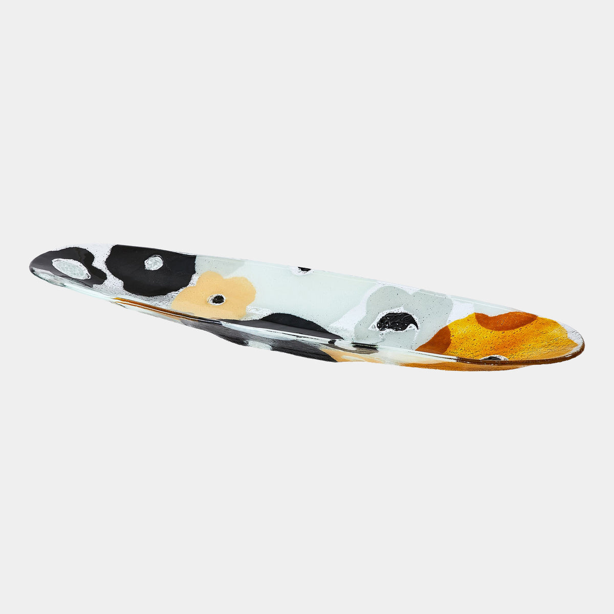 Fused Floral Boat Bowl-Neutral