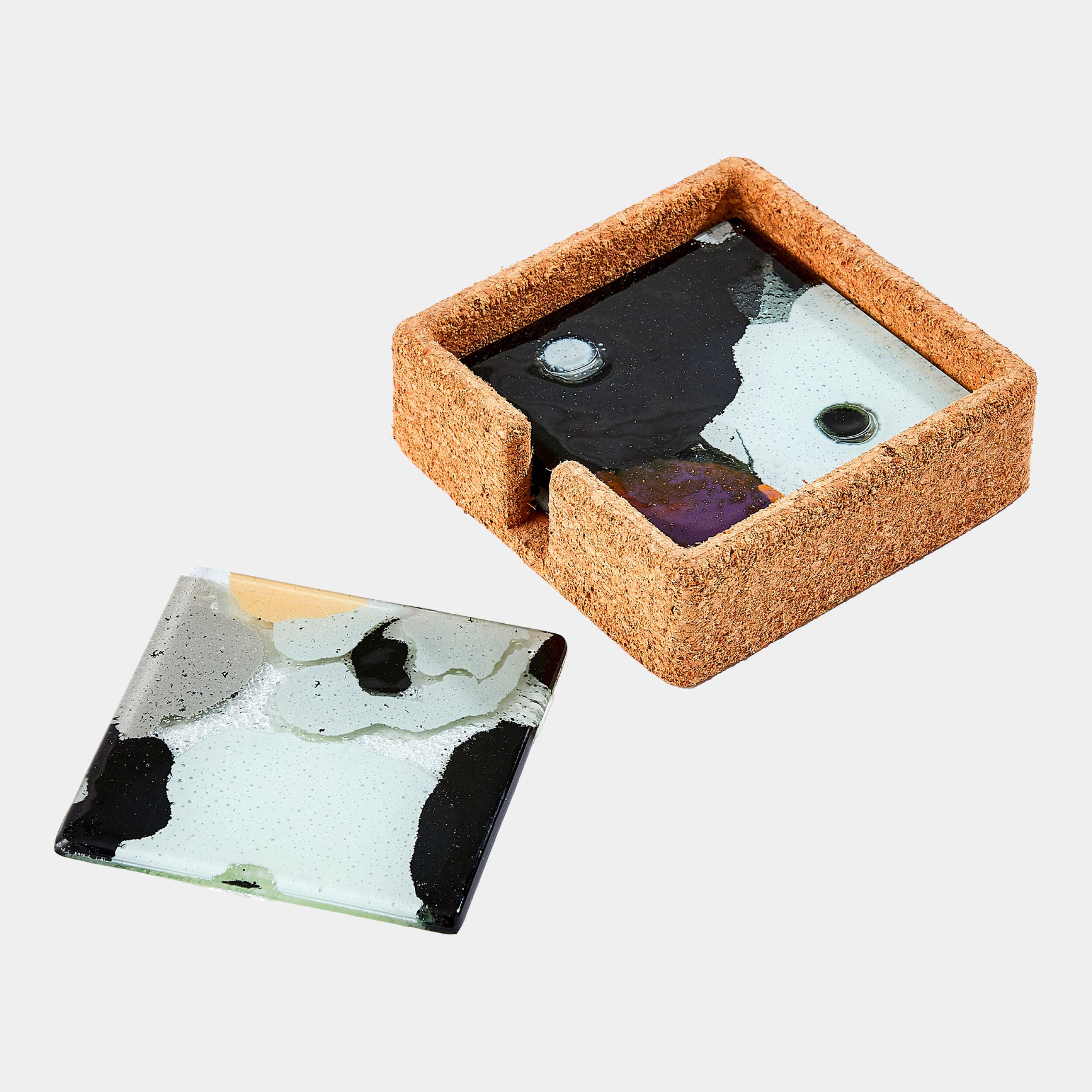 Fused Floral Coaster Set-Neutral