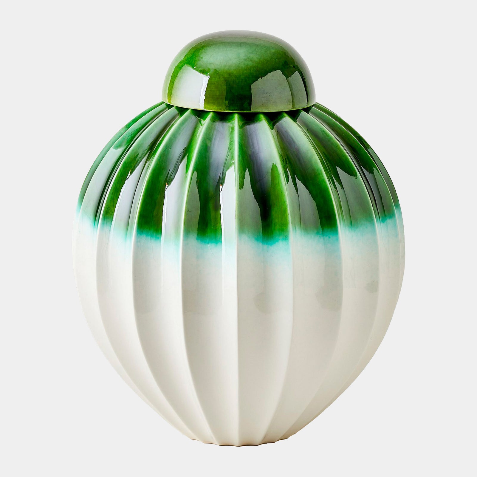 Audra Fluted Jar w/Lid-Emerald-Wide
