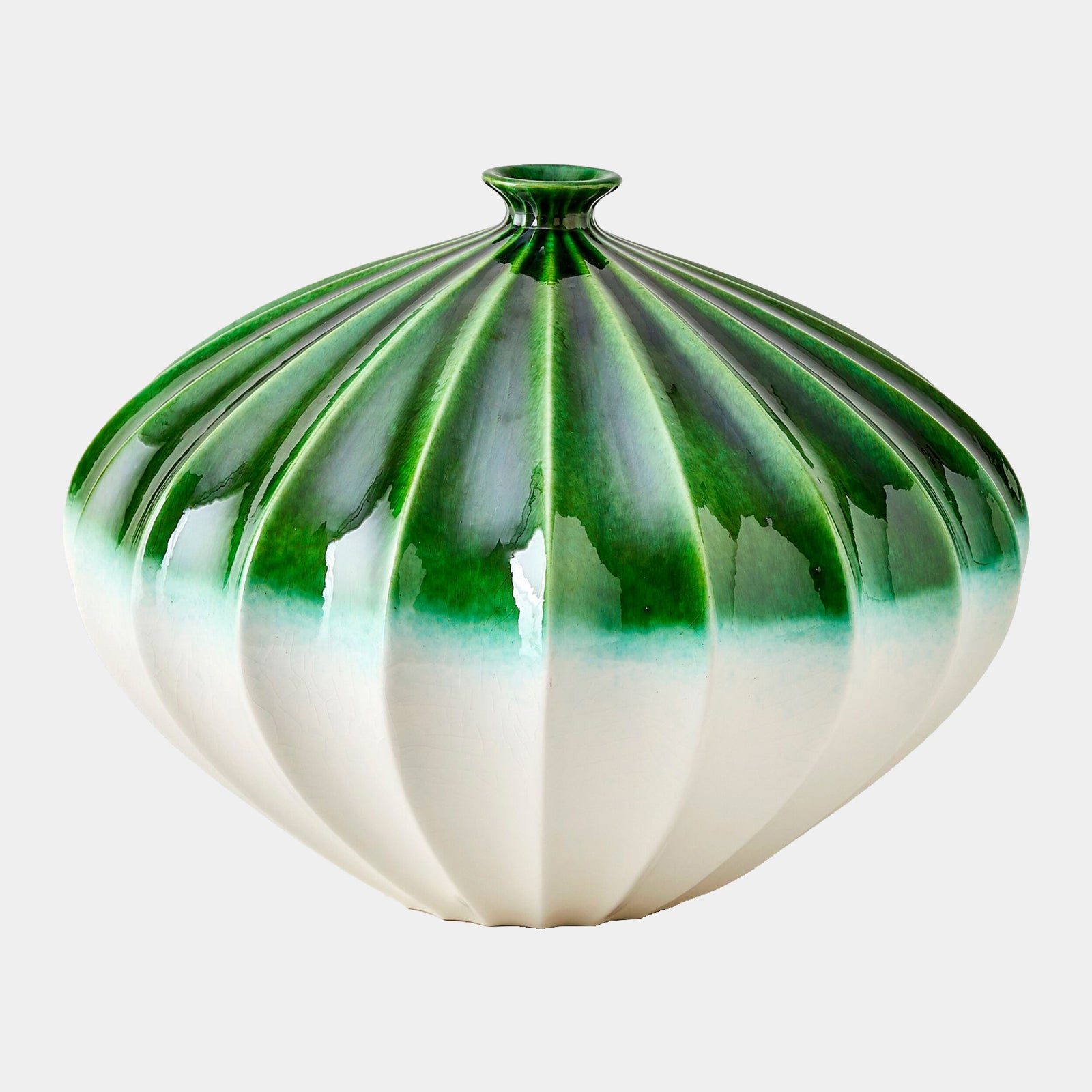 Furrow Vase-Emerald-Wide
