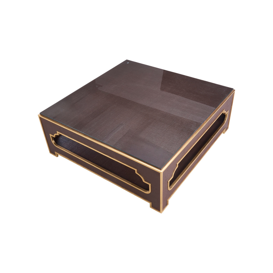 Yangon Coffee Table - Chocolate in Brown/Gold Leaf/Clear / Raffia - Chelsea House