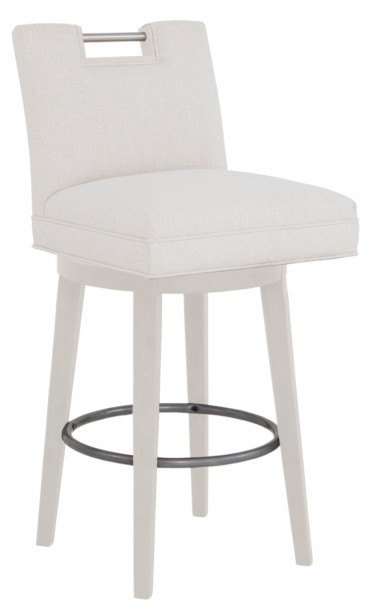 Nickel Metal Pull Short Back Leather Swivel Bar Stool (L-1260-08-L) - Fairfield Chair