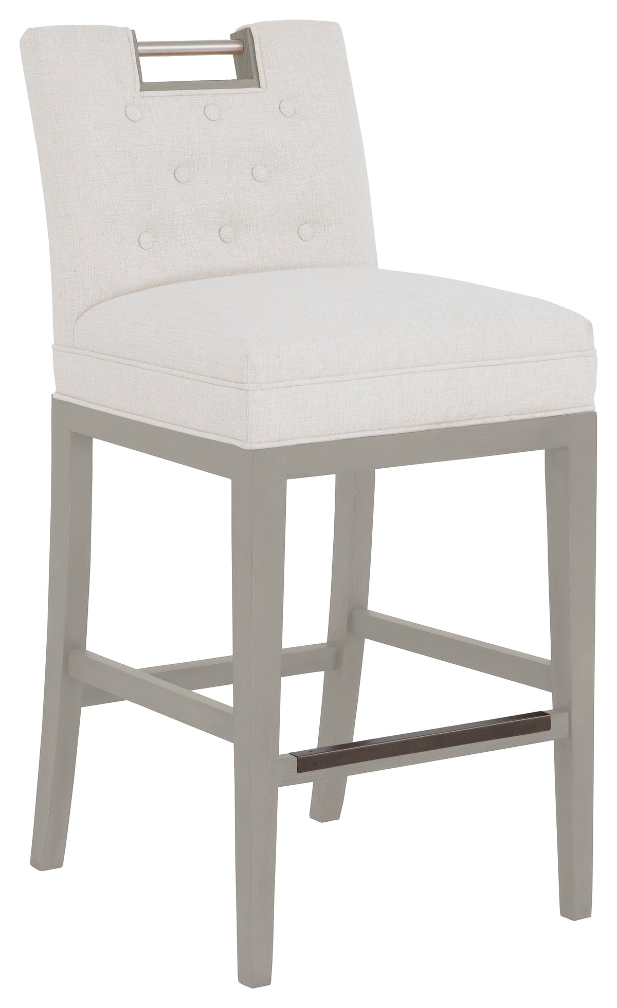 Nickel Metal Pull Short Button Back Leather Bar Stool (L-1262-07-S) - Fairfield Chair