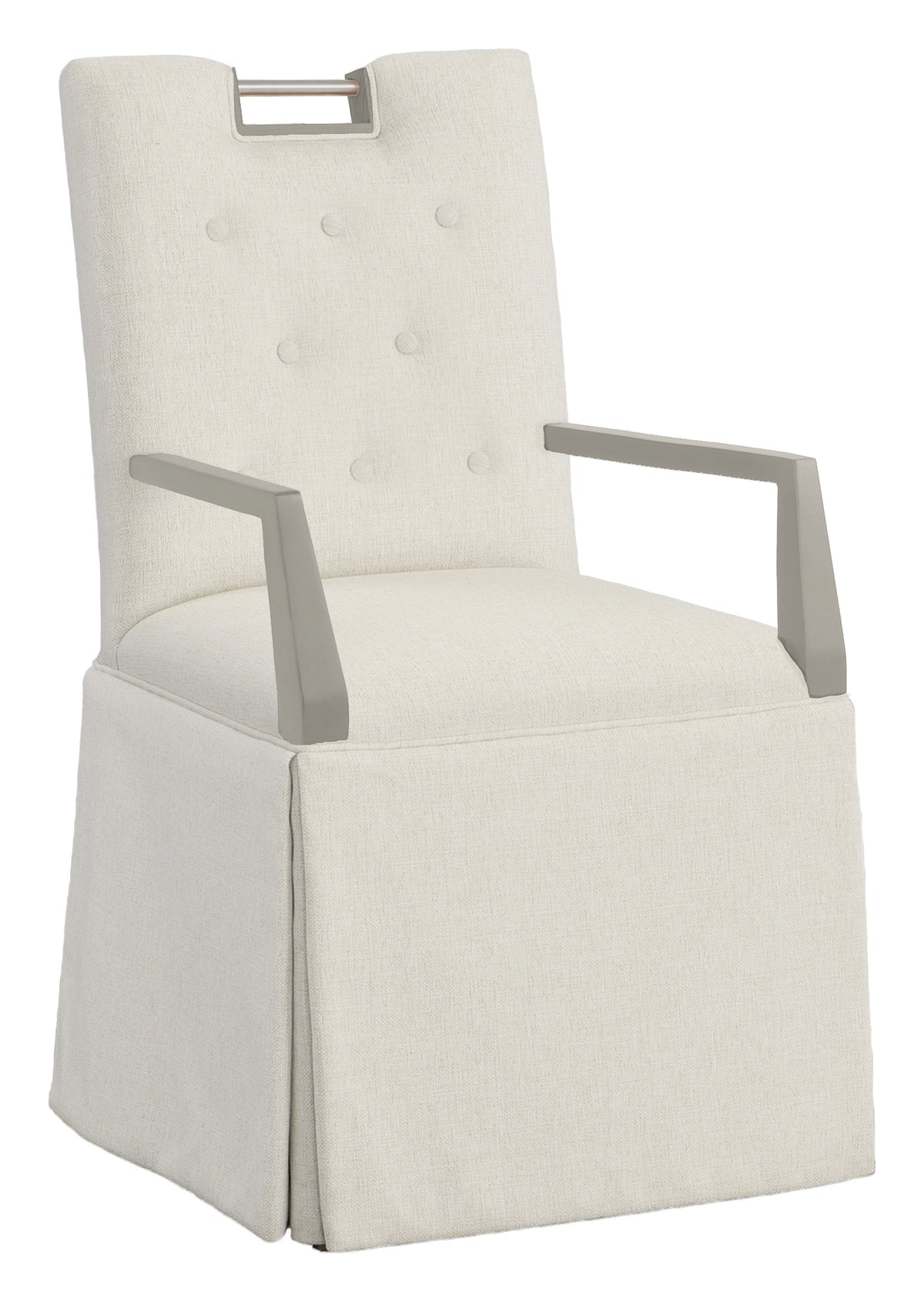 Nickel Metal Pull Button Back Skirted Arm Chair (1263-04-S) - Fairfield Chair