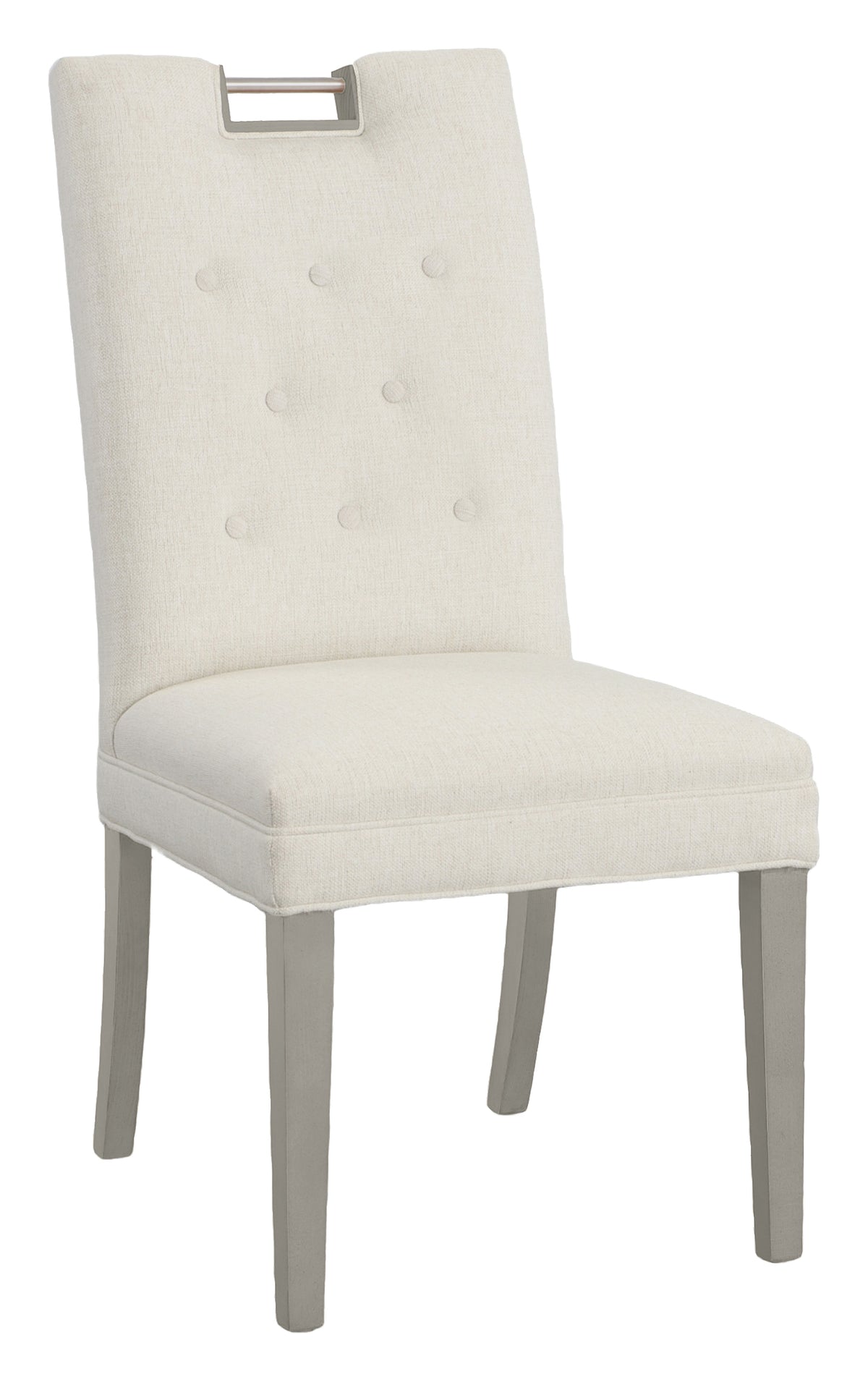 Nickel Metal Pull Tall Button Back Leather Side Chair (L-1266-05-S) - Fairfield Chair