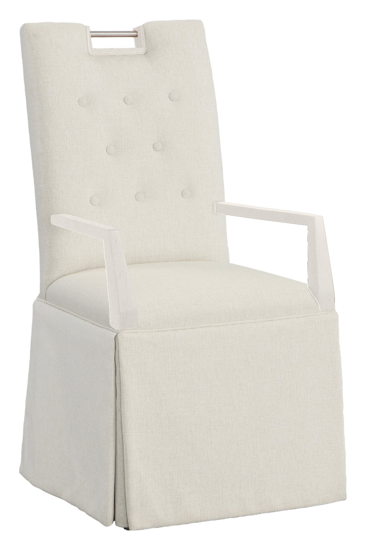 Nickel Metal Pull Tall Button Back Skirted Arm Chair (1267-04-L) - Fairfield Chair