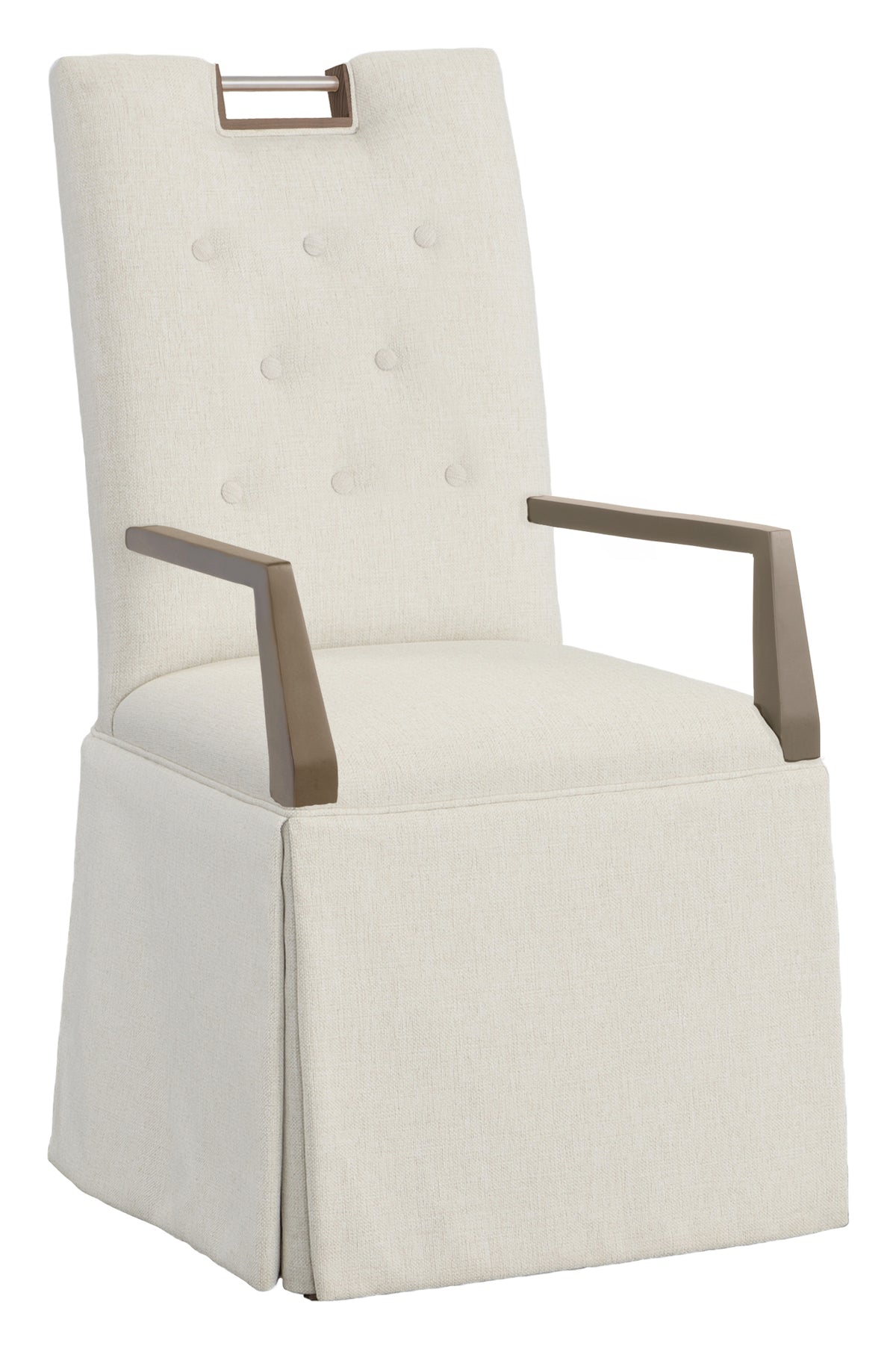 Nickel Metal Pull Tall Button Back Skirted Arm Chair (1267-04-S) - Fairfield Chair
