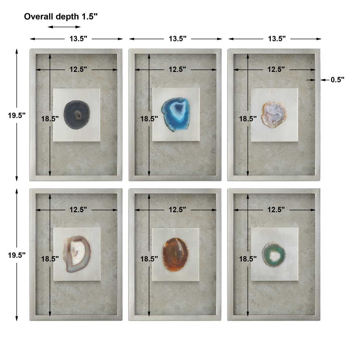 Agate Stone Silver Shadow Box, S/6 – Wall Decor by Uttermost | Sutter & Vale