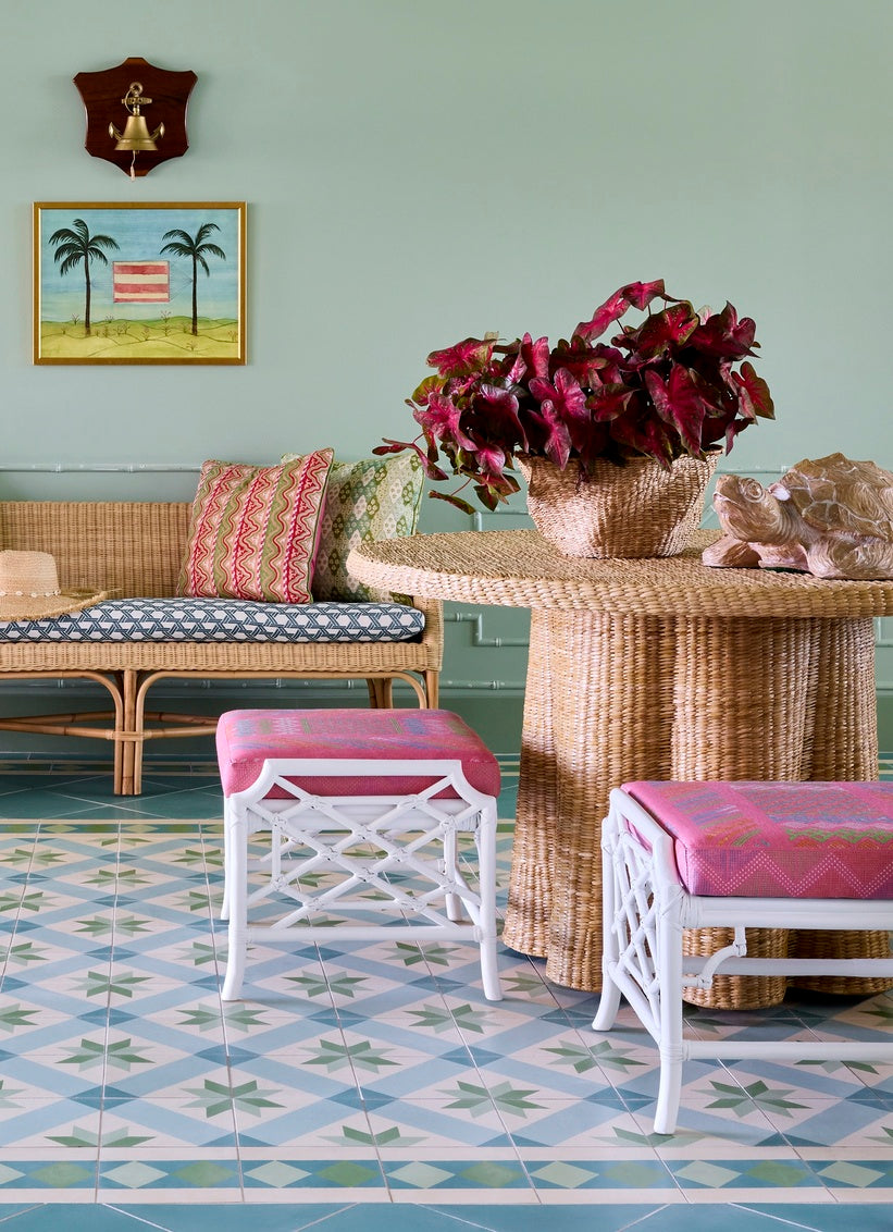 Wild Palm Ottoman - White