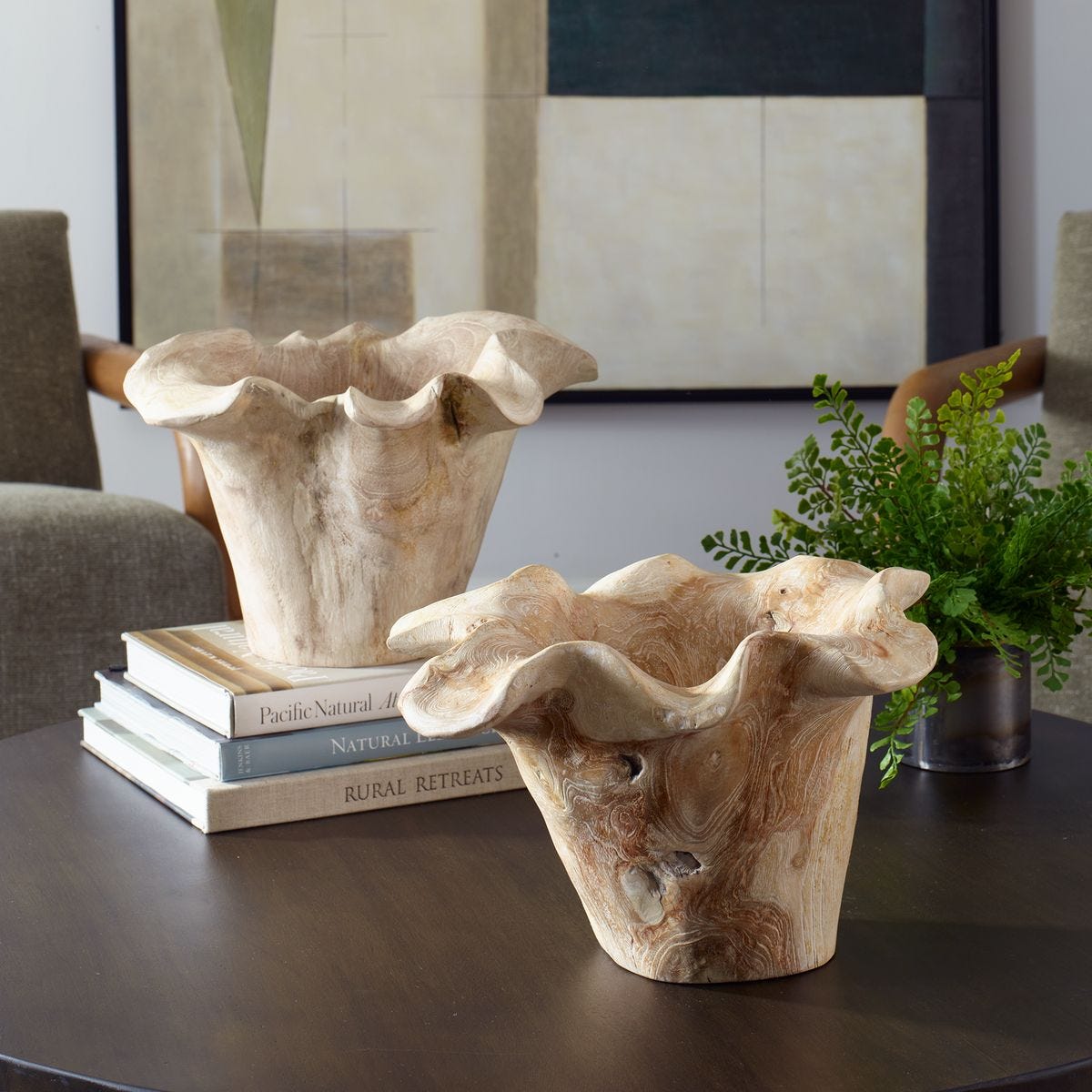 Teak Flow Indoor-Outdoor Bowl, White Wash
