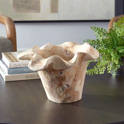 Teak Flow Indoor-Outdoor Bowl, White Wash