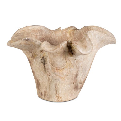 Teak Flow Indoor-Outdoor Bowl, White Wash