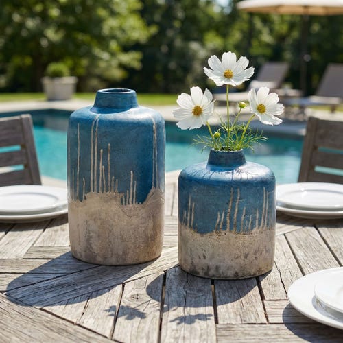 Coastal Cascade Indoor-Outdoor Vases, S/2