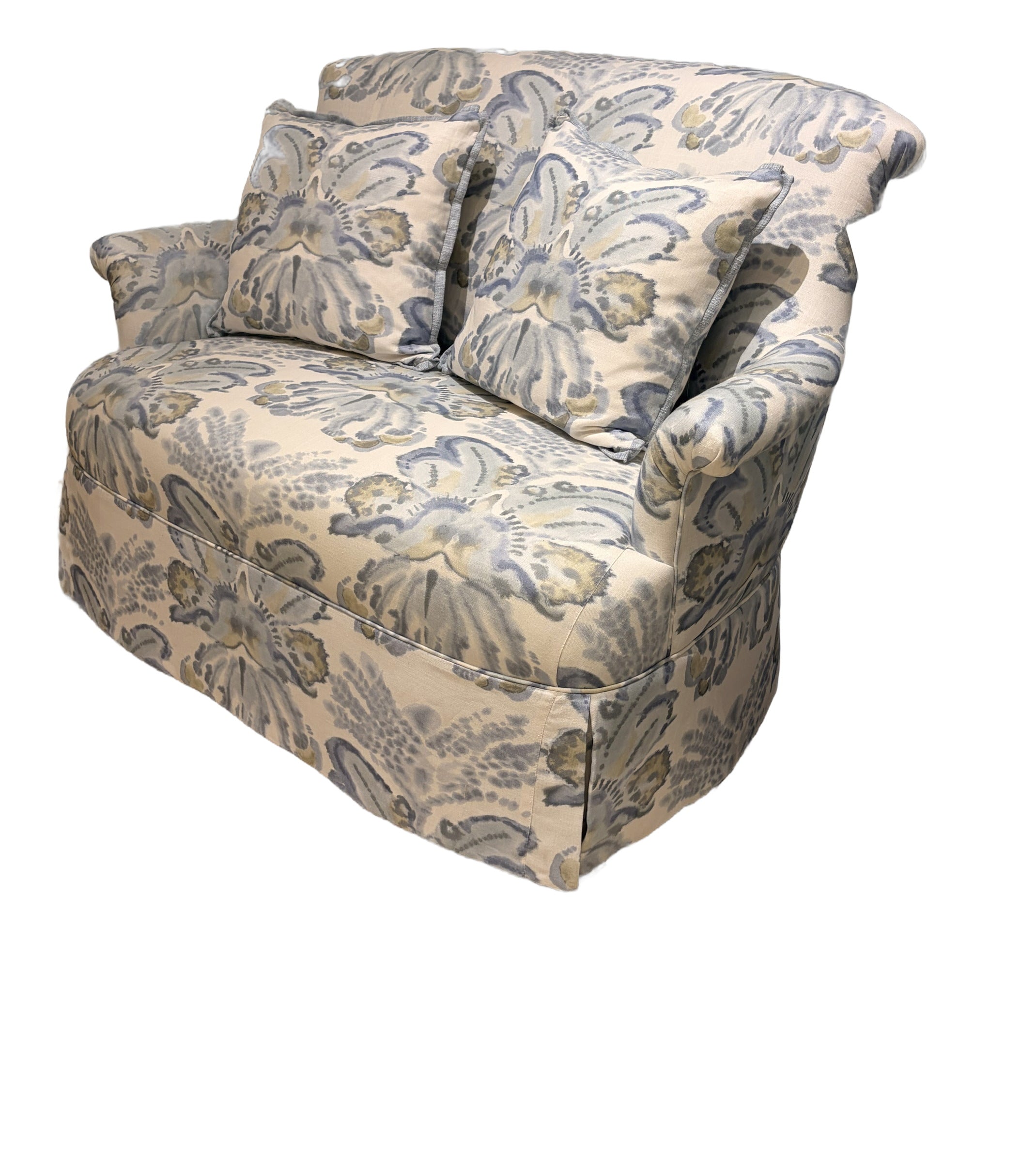 Fitzroy Skirted Settee in Rorschach Spa/Eisley Spa