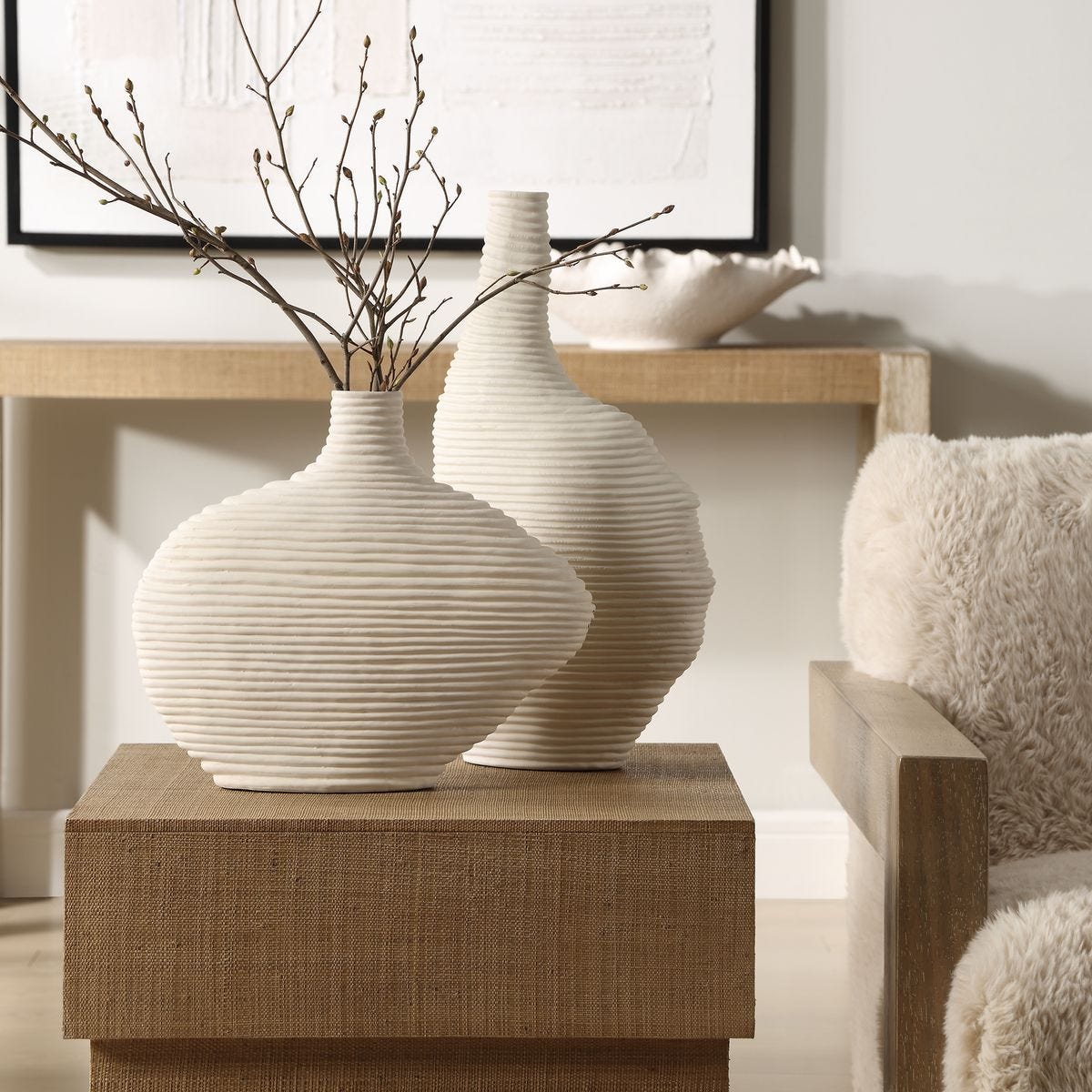 Duostacked Vases, White, S/2