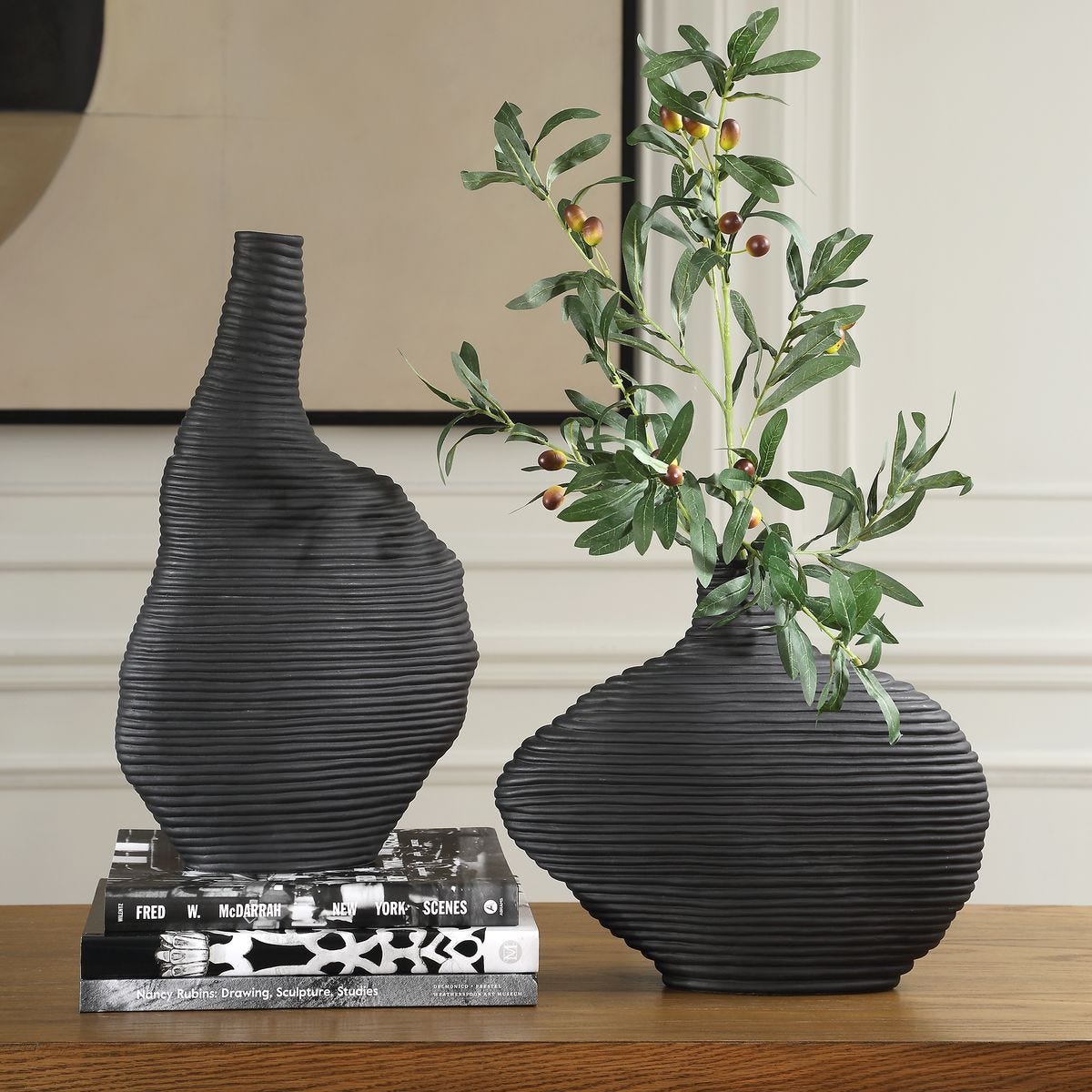 Duostacked Vases, Black, S/2
