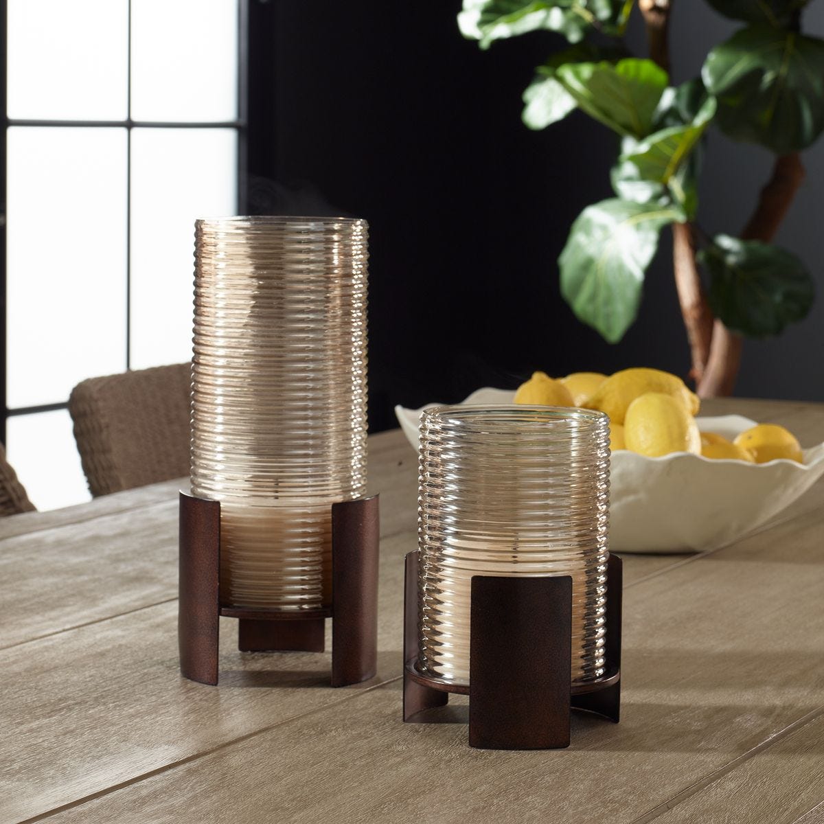 Fluted Fire Candleholders, S/2