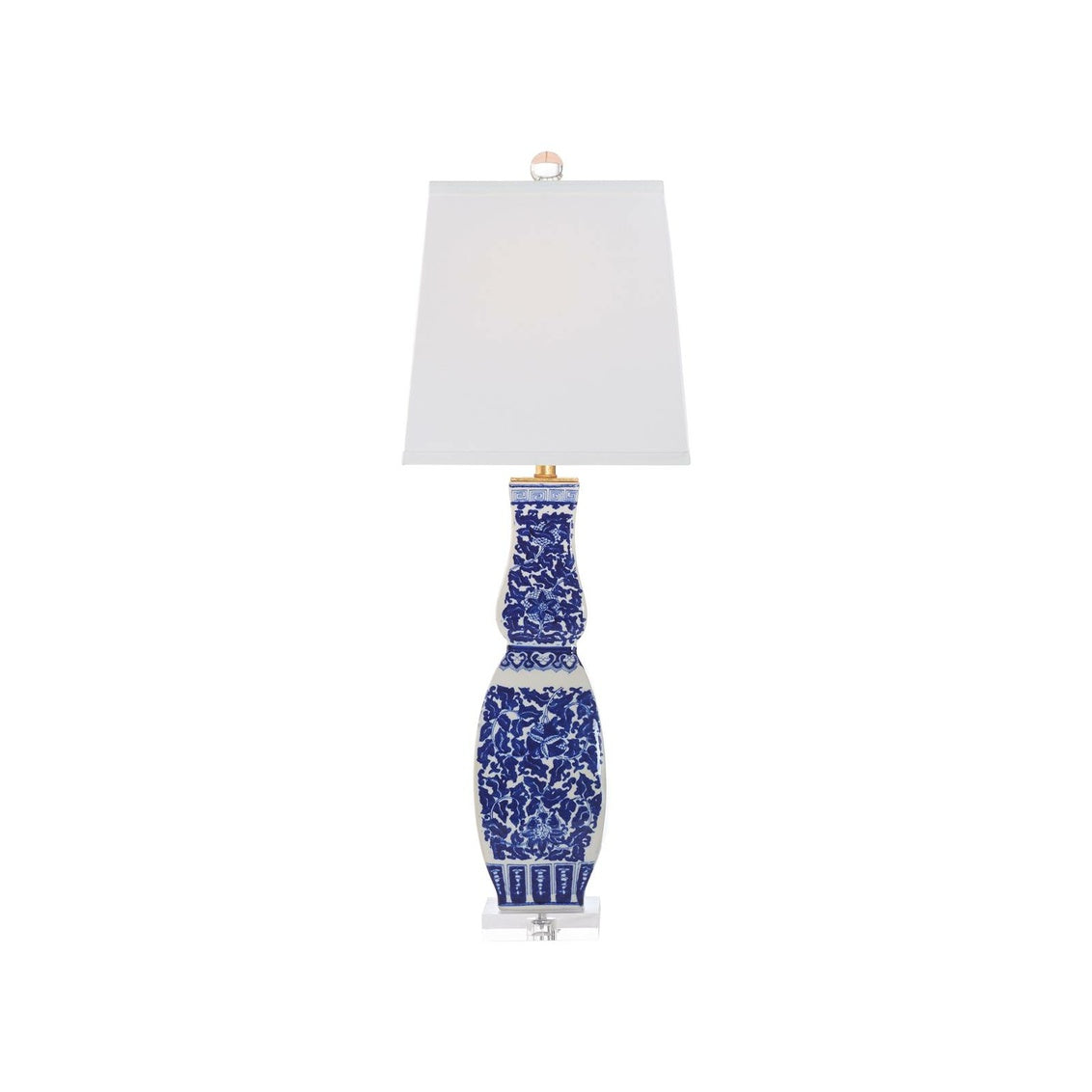 Square Double Gourd Lamp in Blue/White Glaze / Ceramic/Porcelain - Chelsea House